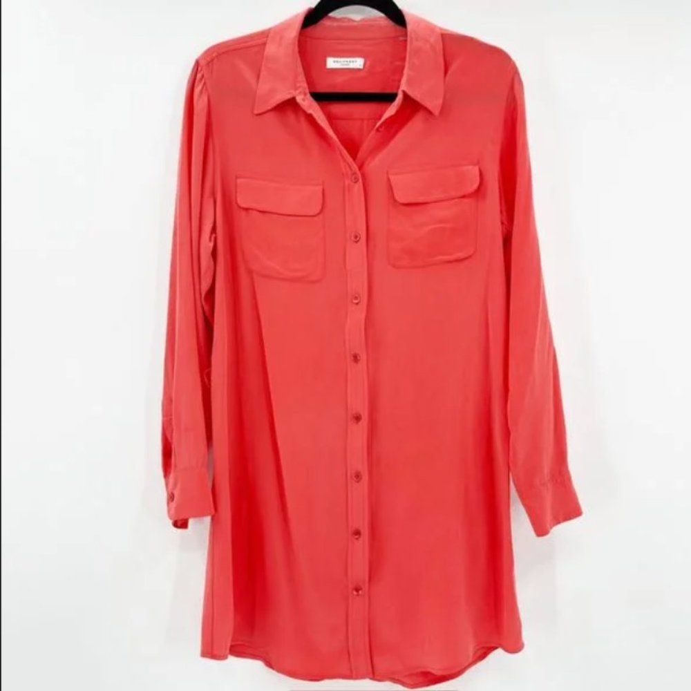 Orange Pockets Button Down Mid Length Shirt Women's